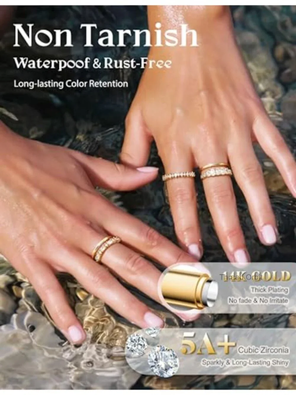 14K Gold Plated Stackable Rings for Women - Dainty Wedding Bands Ring Set Cubic
